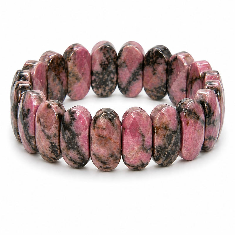 Natural Rhodonite Faceted Oval Bracelet for Men & Women | Handmade Premium Gemstone Bracelet | Sahar