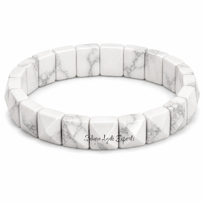 Natural White Howlite Pyramid Tile Bracelet