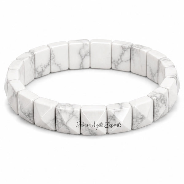 Natural White Howlite Pyramid Tile Bracelet