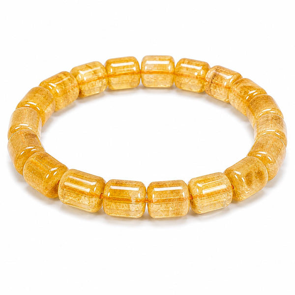 Natural Citrine Cylinder Bead Bracelet | Handmade Crystal Stretch Bracelet | Wealth, Success & Posit