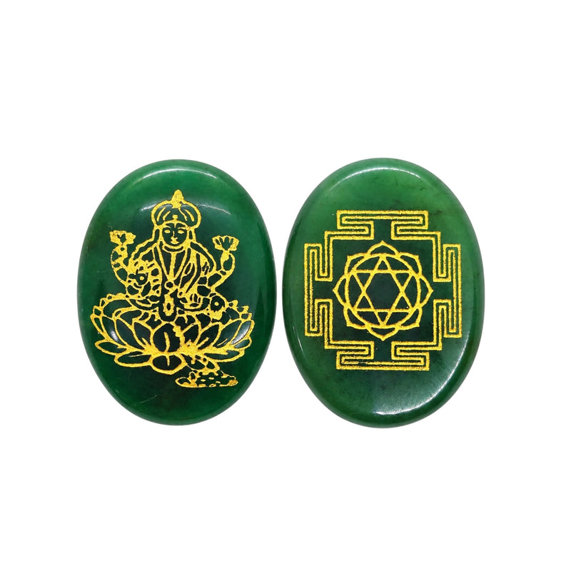 Green Aventurine Goddess Laxmi & Shree Yantra Pocket Stone – Wealth & Prosperity Talisman