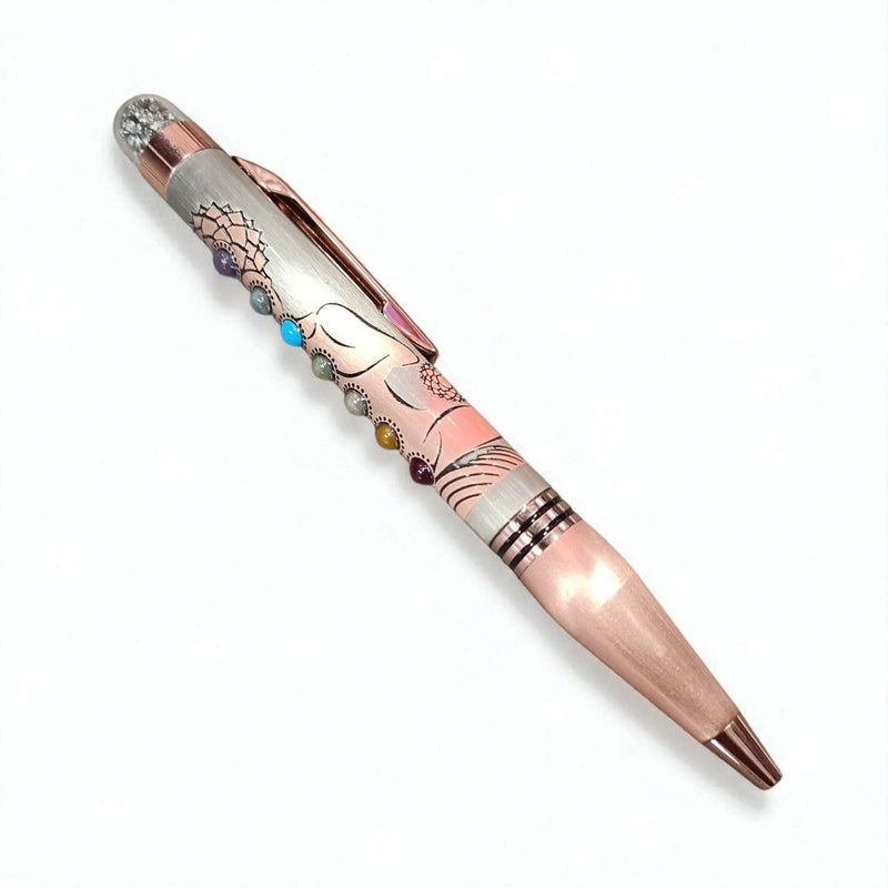 7 Chakra Buddha Pyrite Pen – Healing Crystal Energy Pen for Positivity, Focus & Prosperity