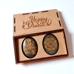Premium Pyrite Zibu with Happy Diwali Wooden Gift Box | Crystal Healing Stone for Prosperity, Posit