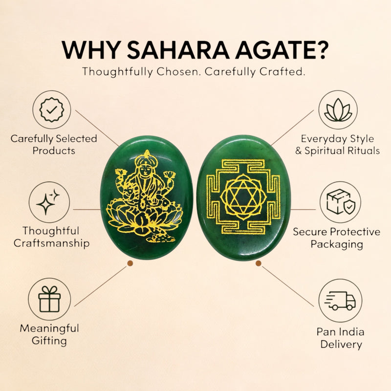 Green Aventurine Goddess Laxmi & Shree Yantra Pocket Stone – Wealth & Prosperity Talisman