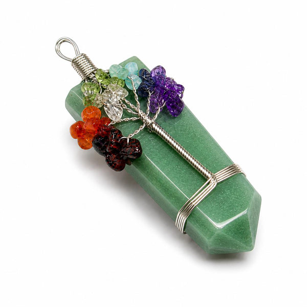 Natural Green Aventurine Tree of Life Double Point Pendant | Handmade Wire Wrapped Crystal Necklace