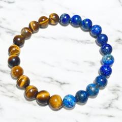 Natural Tiger’s Eye & Lapis Lazuli Healing Bracelet – Protection, Confidence & Wisdom Crystal Beads
