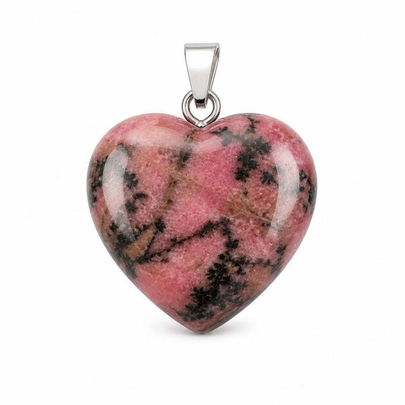 Natural Rhodonite Heart Crystal Pendant