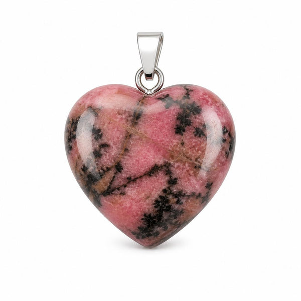 Natural Rhodonite Heart Crystal Pendant