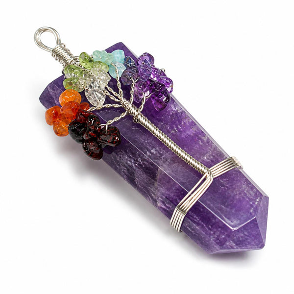 Natural Amethyst Tree of Life Double Point Pendant | Handmade Wire Wrapped Crystal Necklace | Healin