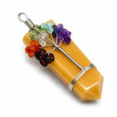 Natural Yellow Aventurine Tree of Life Double Point Pendant | Handmade Wire Wrapped Crystal Necklace