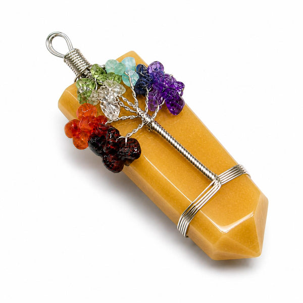 Natural Yellow Aventurine Tree of Life Double Point Pendant | Handmade Wire Wrapped Crystal Necklace