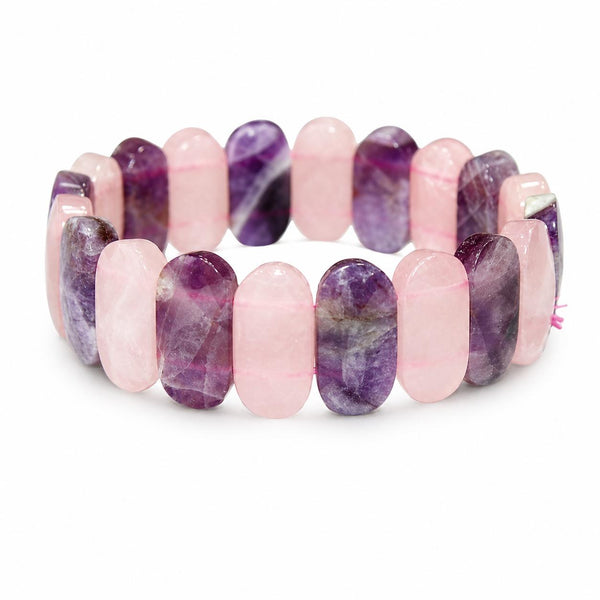 Natural Rose Quartz & Amethyst Faceted Oval Bracelet | Handmade Gemstone Bracelet | Sahara Agate