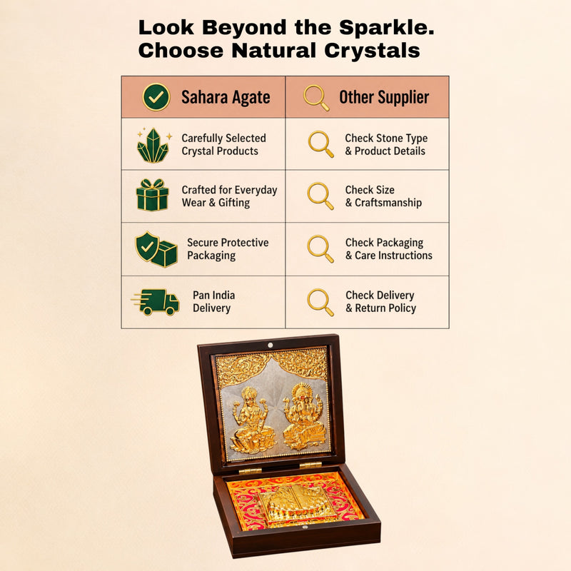 Laxmi Ganesha Charan Paduka Wooden Box – Golden & Silver Plated Wealth Vastu Frame