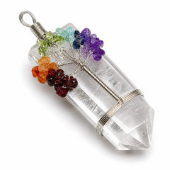 Natural Clear Quartz Tree of Life Double Point Pendant | Handmade Crystal Wire Wrapped Healing Neckl