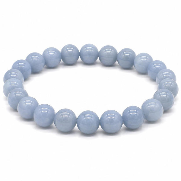 Natural Angelite Bracelet 8mm | Genuine Blue Angelite Gemstone Stretch Bracelet