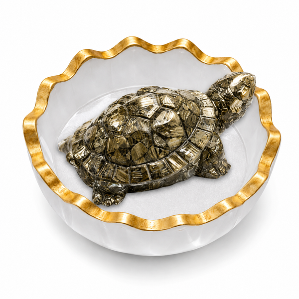 Pyrite Tortoise in Selenite Bowl Combo – Wealth Attraction & Cleansing Feng Shui Set