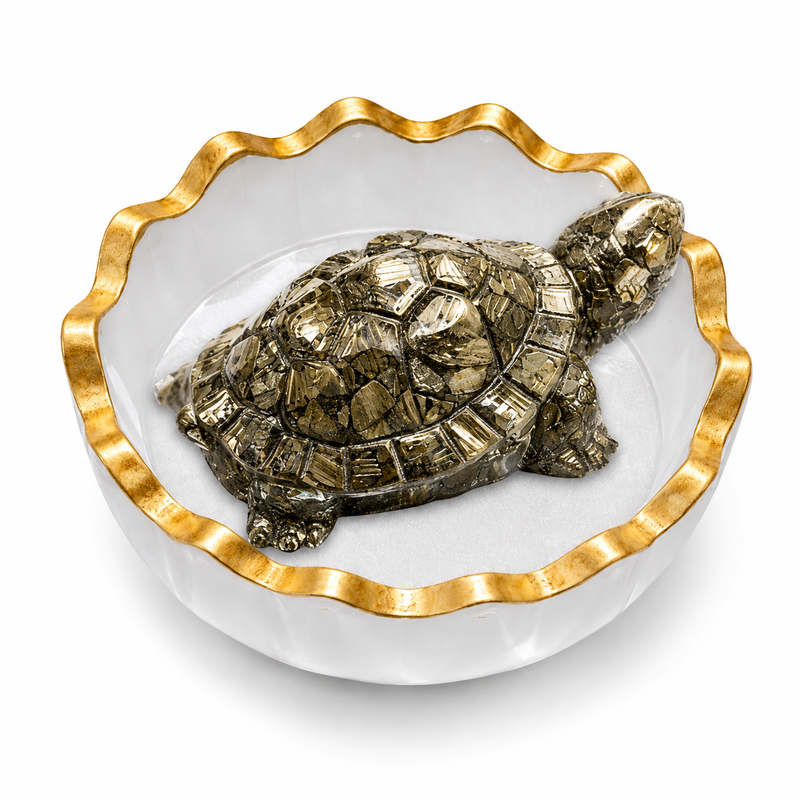 Pyrite Tortoise in Selenite Bowl Combo – Wealth Attraction & Cleansing Feng Shui Set