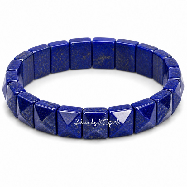 Natural Lapis Lazuli Pyramid Tile Bracelet