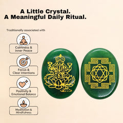 Green Aventurine Goddess Laxmi & Shree Yantra Pocket Stone – Wealth & Prosperity Talisman