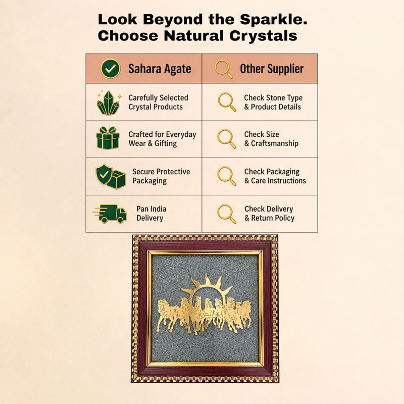 Seven Running Horses Crystal Frame with Sun | Vastu Wall Décor for Home & Office