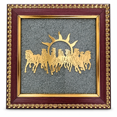 Seven Running Horses Crystal Frame with Sun | Vastu Wall Décor for Home & Office