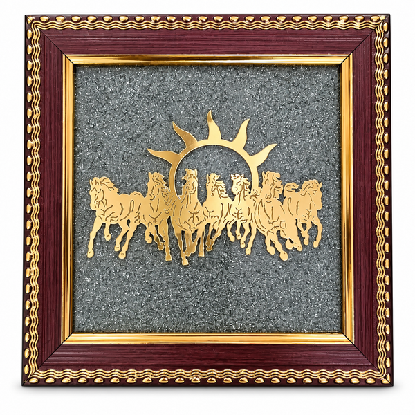 Seven Running Horses Crystal Frame with Sun | Vastu Wall Décor for Home & Office