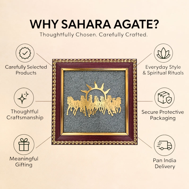 Seven Running Horses Crystal Frame with Sun | Vastu Wall Décor for Home & Office