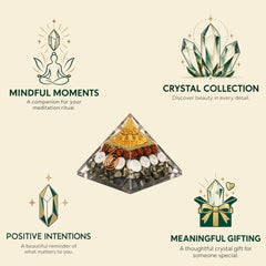Pyrite Shree Yantra Orgonite Pyramid with Rudraksha & Gomti Chakra