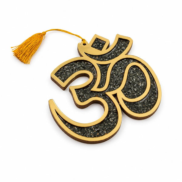 Pyrite Om Symbol Hanging with Golden Tassel