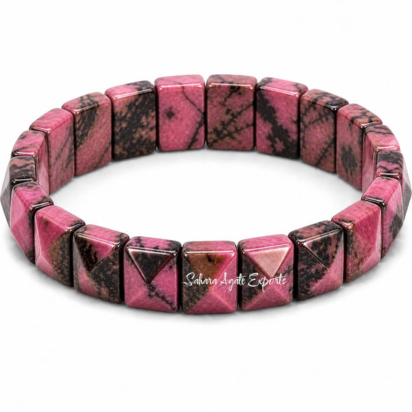 Natural Rhodonite Pyramid Tile Bracelet