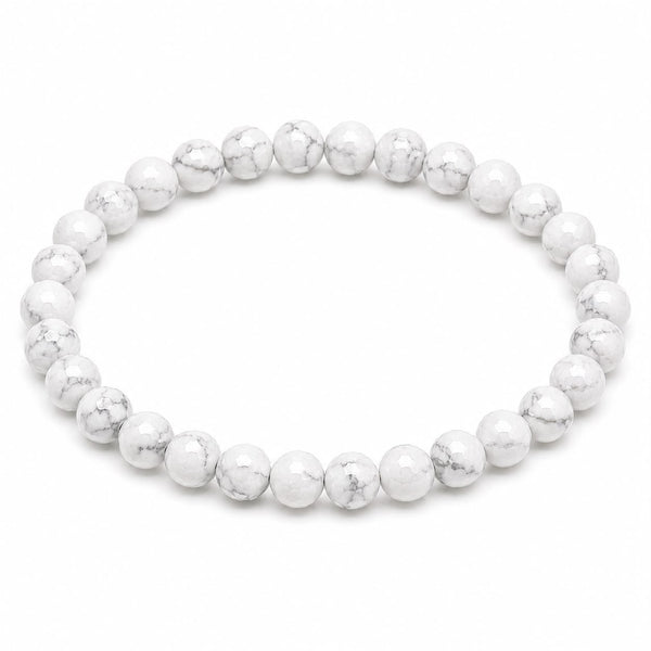 Howlite Diamond Cut Bracelet 6mm | Natural White Crystal Beaded Bracelet