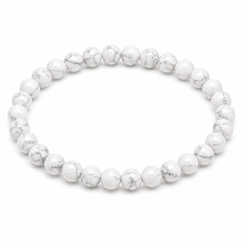 Howlite Diamond Cut Bracelet 6mm | Natural White Crystal Beaded Bracelet