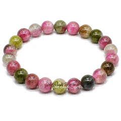 Natural Multi Tourmaline Bracelet 8mm | Genuine Watermelon Tourmaline Crystal Bracelet