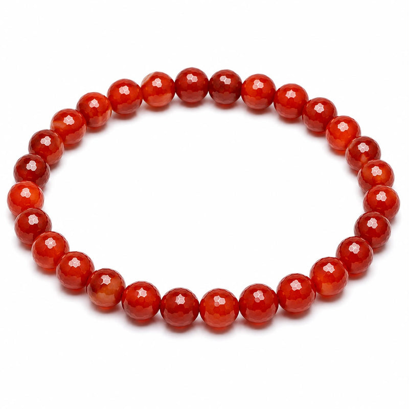 Red Carnelian Diamond Cut Bracelet 6mm | Natural Crystal Beaded Bracelet