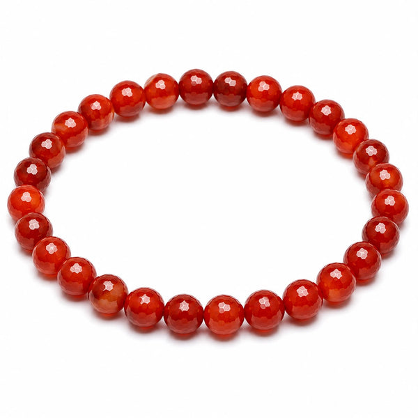 Red Carnelian Diamond Cut Bracelet 6mm | Natural Crystal Beaded Bracelet