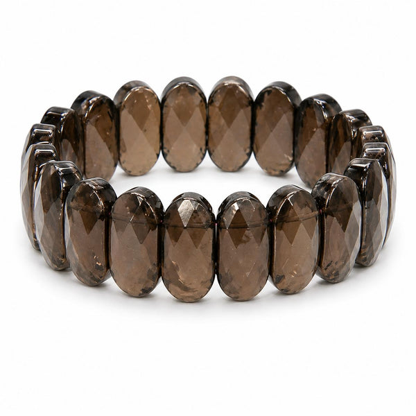 Natural Smoky Quartz Faceted Oval Bracelet | Handmade Crystal Stretch Bracelet | Premium Gemstone Je