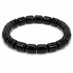 Natural Black Obsidian Cylinder Bead Bracelet | Handmade Stretch Crystal Bracelet | Elegant Protecti