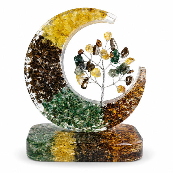 Natural Orgonite Crescent Moon Tree of Life | Crystal Healing Showpiece | Reiki, Vastu, Feng Shui &