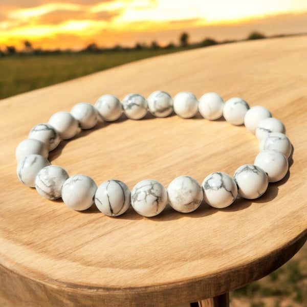 Howlite Bracelet 8mm – Natural Crystal Healing Bracelet for Stress Relief, Calmness & Spiritual Ener