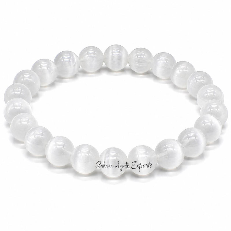 Natural Selenite Bracelet 8mm | White Crystal Bead Bracelet