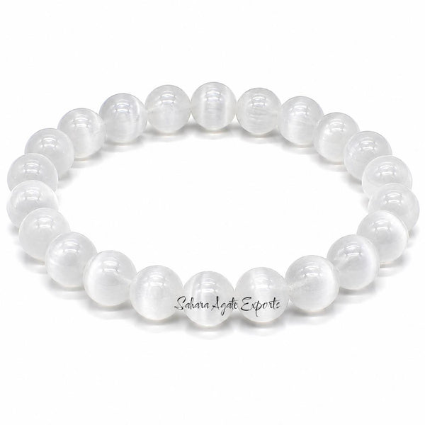 Natural Selenite Bracelet 8mm | White Crystal Bead Bracelet