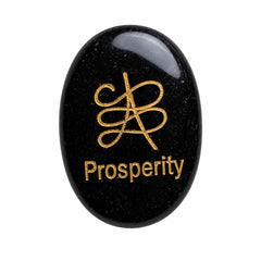 Black Obsidian Prosperity Palm Stone | Engraved Natural Crystal Worry Stone