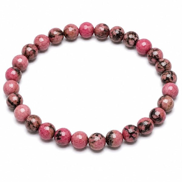 Rhodonite Diamond Cut Bracelet 6mm | Natural Crystal Beaded Bracelet