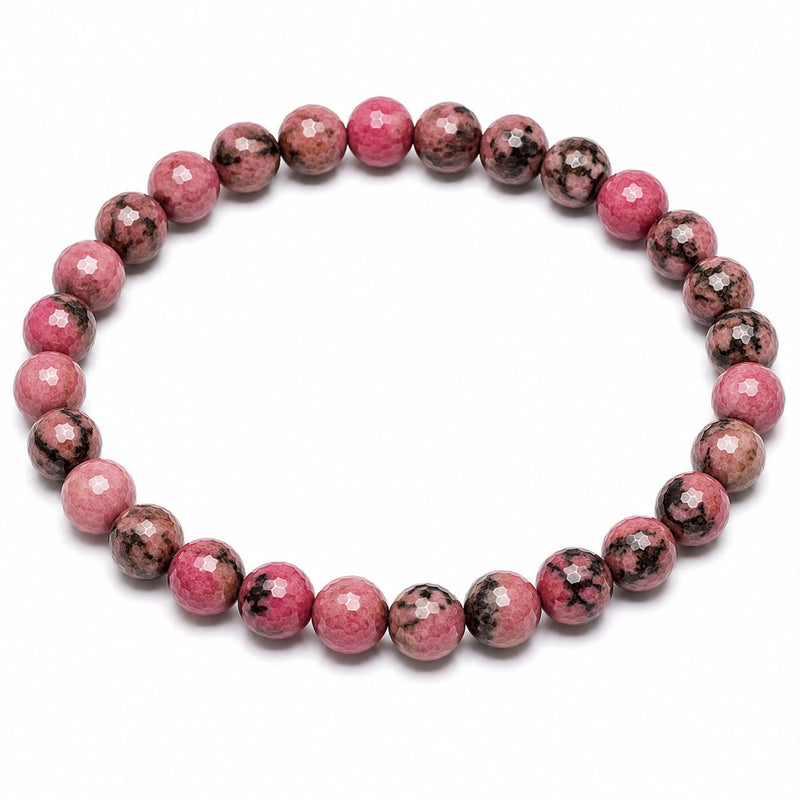 Rhodonite Diamond Cut Bracelet 6mm | Natural Crystal Beaded Bracelet