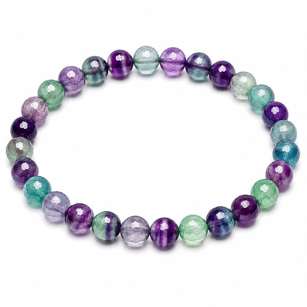 Multi Fluorite Diamond Cut Bracelet 6mm | Natural Crystal Beaded Bracelet