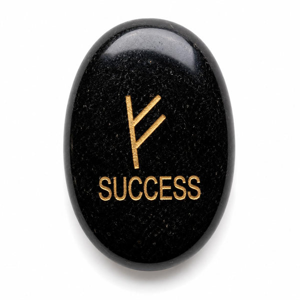 Black Obsidian Success Palm Stone | Engraved Natural Crystal Worry Stone