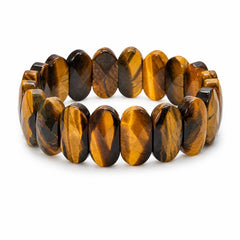 Natural Tiger Eye Faceted Oval Bracelet | Handmade Gemstone Stretch Bracelet | Sahara Agate