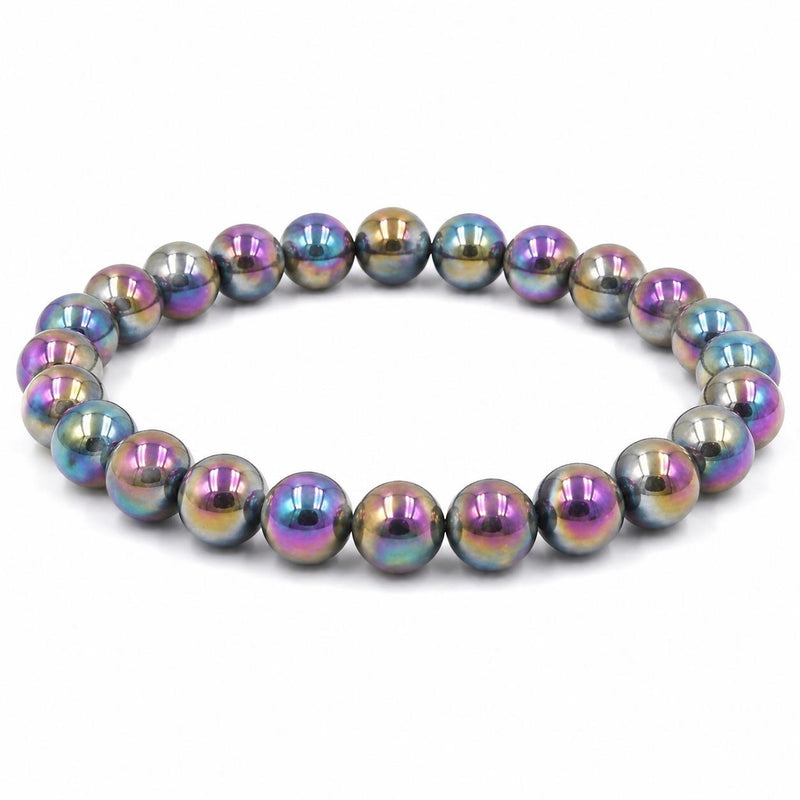 Rainbow Aura Hematite Bracelet 8mm | Electroplated Natural Hematite Gemstone Bracelet