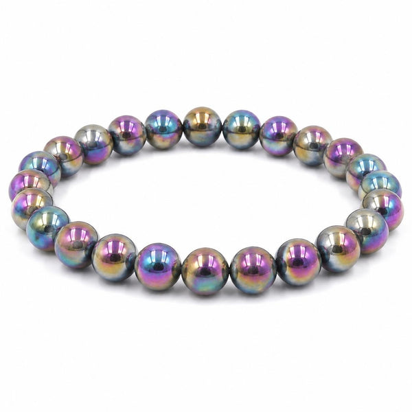 Rainbow Aura Hematite Bracelet 8mm | Electroplated Natural Hematite Gemstone Bracelet