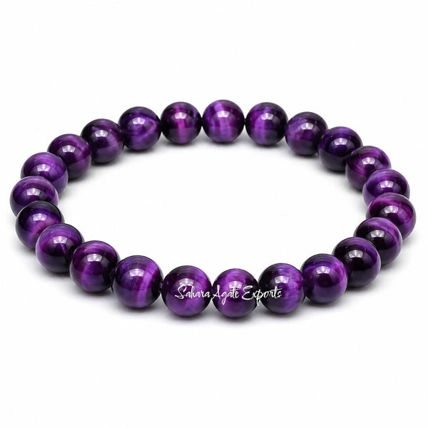 Purple Tiger Eye Bracelet 8mm | Natural Gemstone Bead Bracelet